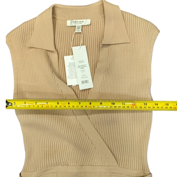 Ever New Lara Knit Dress In Latte Size 6 Collar Midi Belted V-neck Silky - Picture 9 of 14
